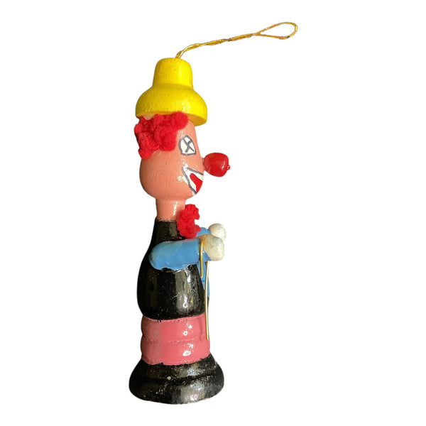 Vintage Wooden Clown Christmas Ornament Nueman 1979