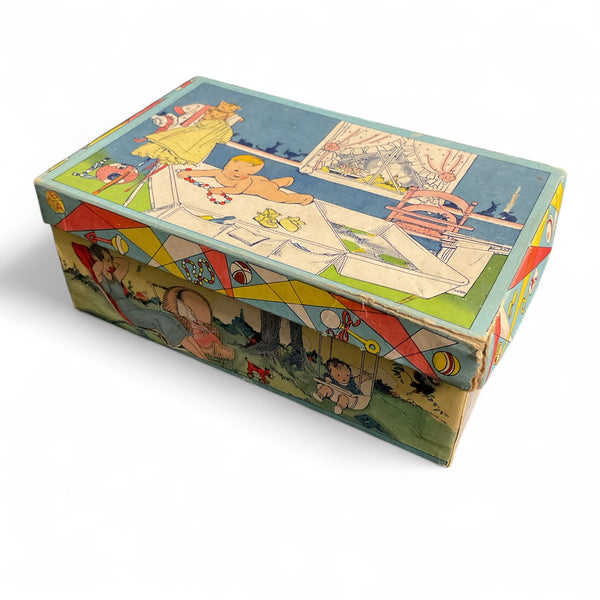 Vintage 1931 Baby Shoe Box J.C. Penney Nursery Scene