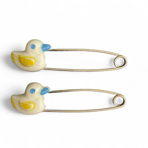 2 Vintage Baby Diaper Pins White Ducks Japan