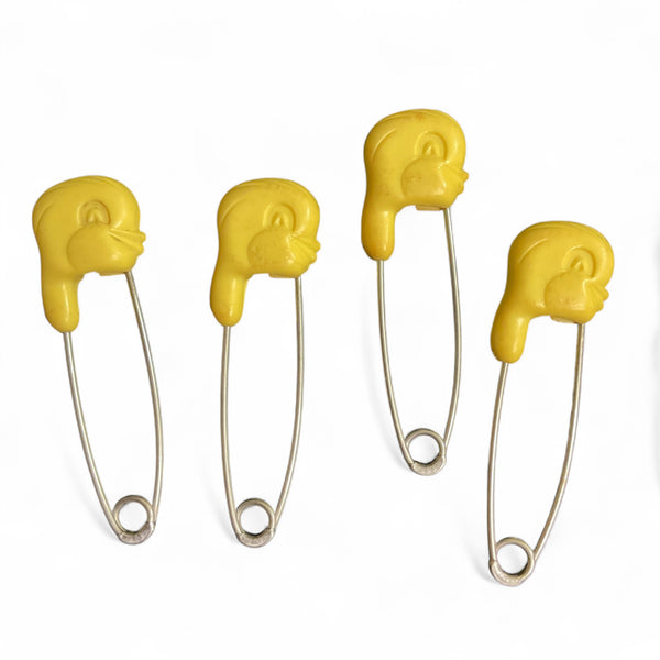 Vintage Baby Diaper Pins Yellow Bird Heads Lot of 4