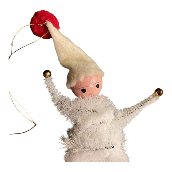 Vintage Elf Pipe Cleaner Christmas Ornament White and Red
