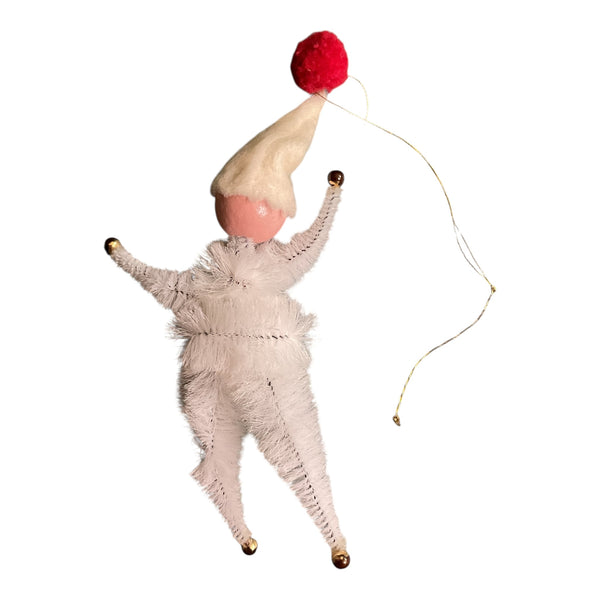 Vintage Elf Pipe Cleaner Christmas Ornament White and Red