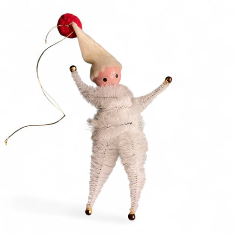 Vintage Elf Pipe Cleaner Christmas Ornament White and Red