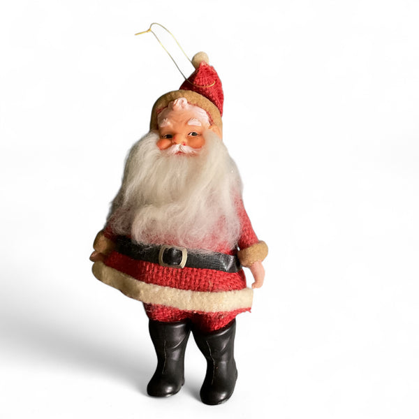Vintage Santa Claus Christmas Ornament White and Red Burlap Japan