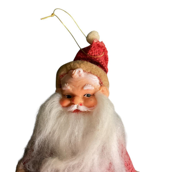Vintage Santa Claus Christmas Ornament White and Red Burlap Japan
