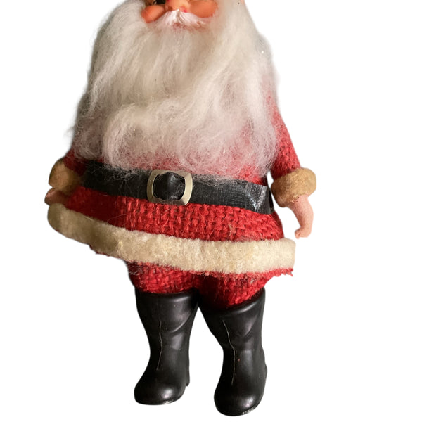 Vintage Santa Claus Christmas Ornament White and Red Burlap Japan