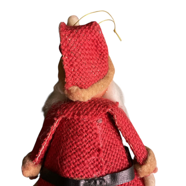 Vintage Santa Claus Christmas Ornament White and Red Burlap Japan