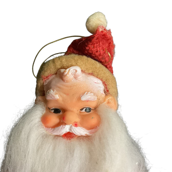 Vintage Santa Claus Christmas Ornament White and Red Burlap Japan