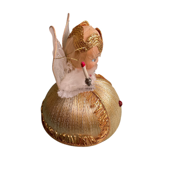 Vintage Christmas Angel Ornament Spun Silk Gold Dress