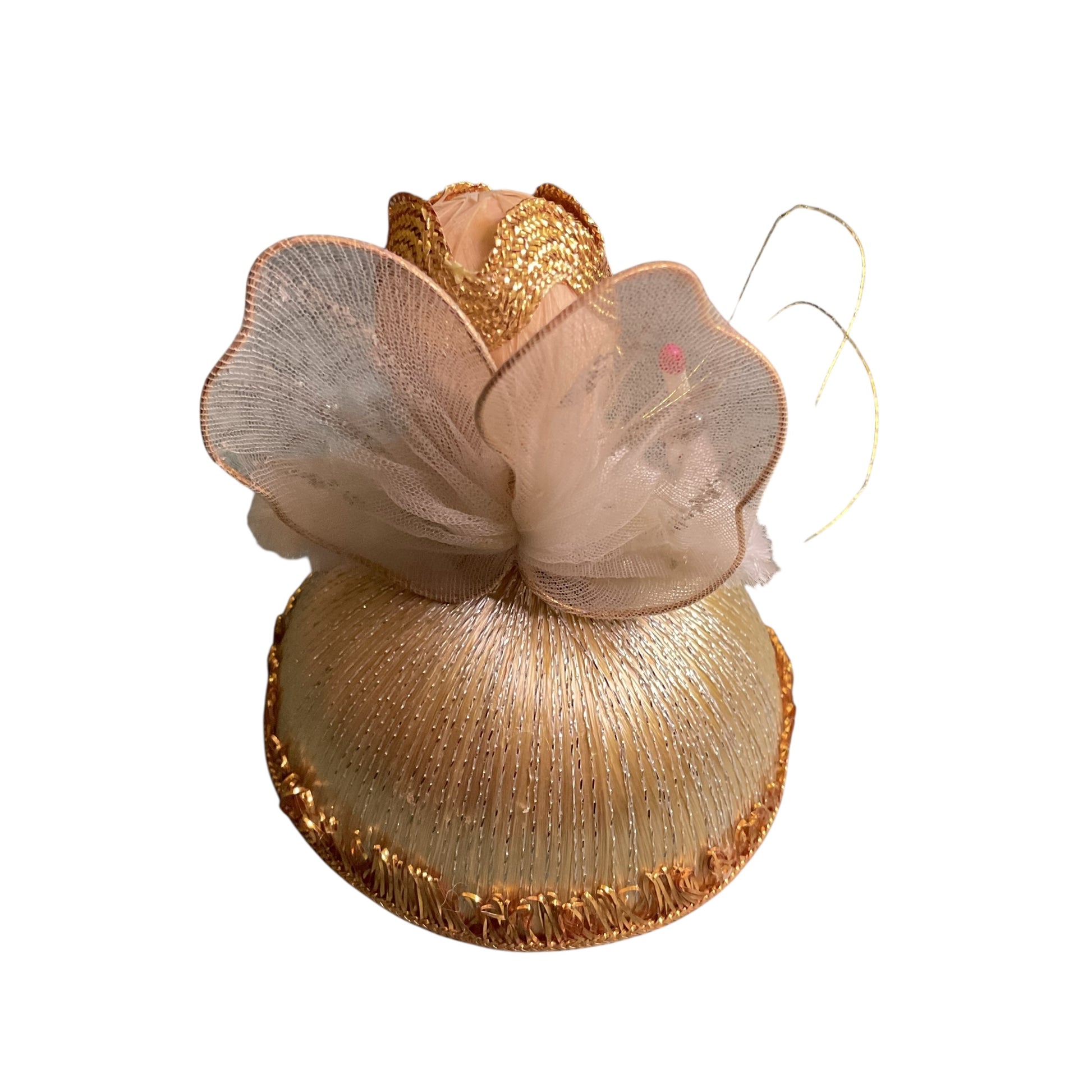Vintage Christmas Angel Ornament Spun Silk Gold Dress - Avid Vintage