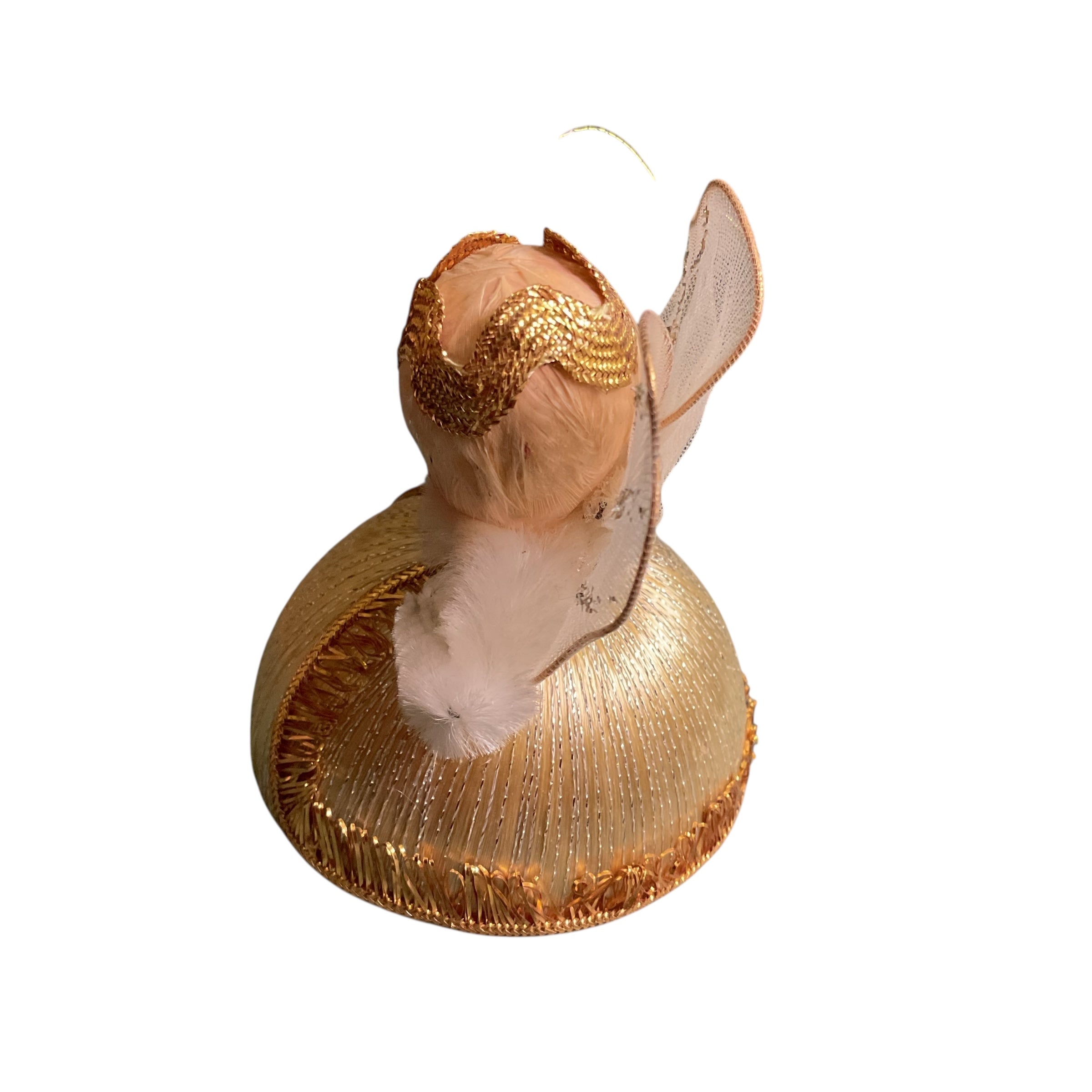 Vintage Christmas Angel Ornament Spun Silk Gold Dress - Avid Vintage