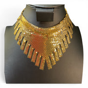 Vintage Whiting and Davis Gold Tone Mesh Bib Necklace 1970s