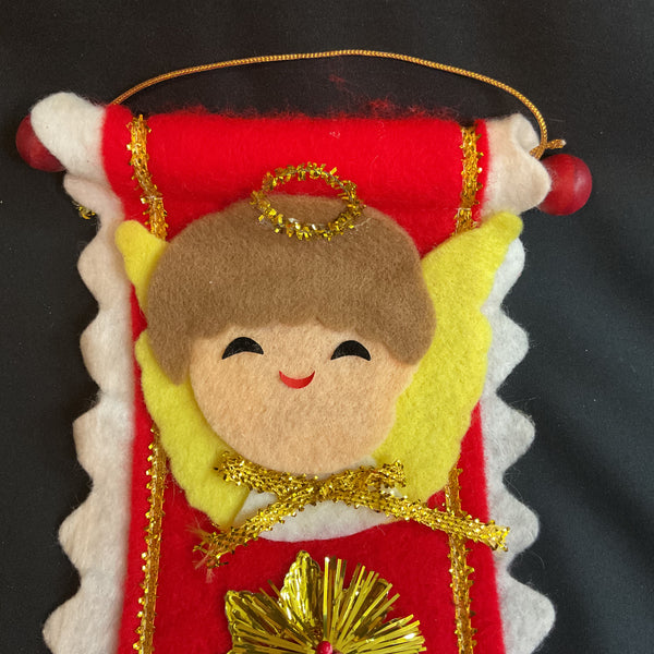 Vintage Christmas Angel Felt and Tinsel Wall or Door Hanging
