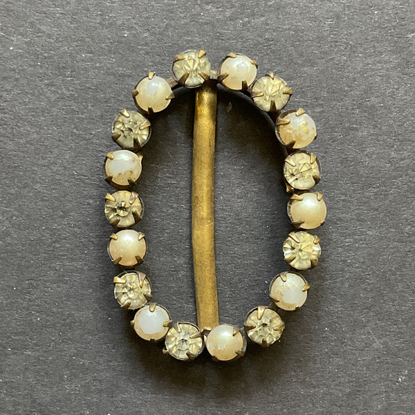 Vintage Czech Rhinestone and Faux Pearl Buckle or Scarf Slide