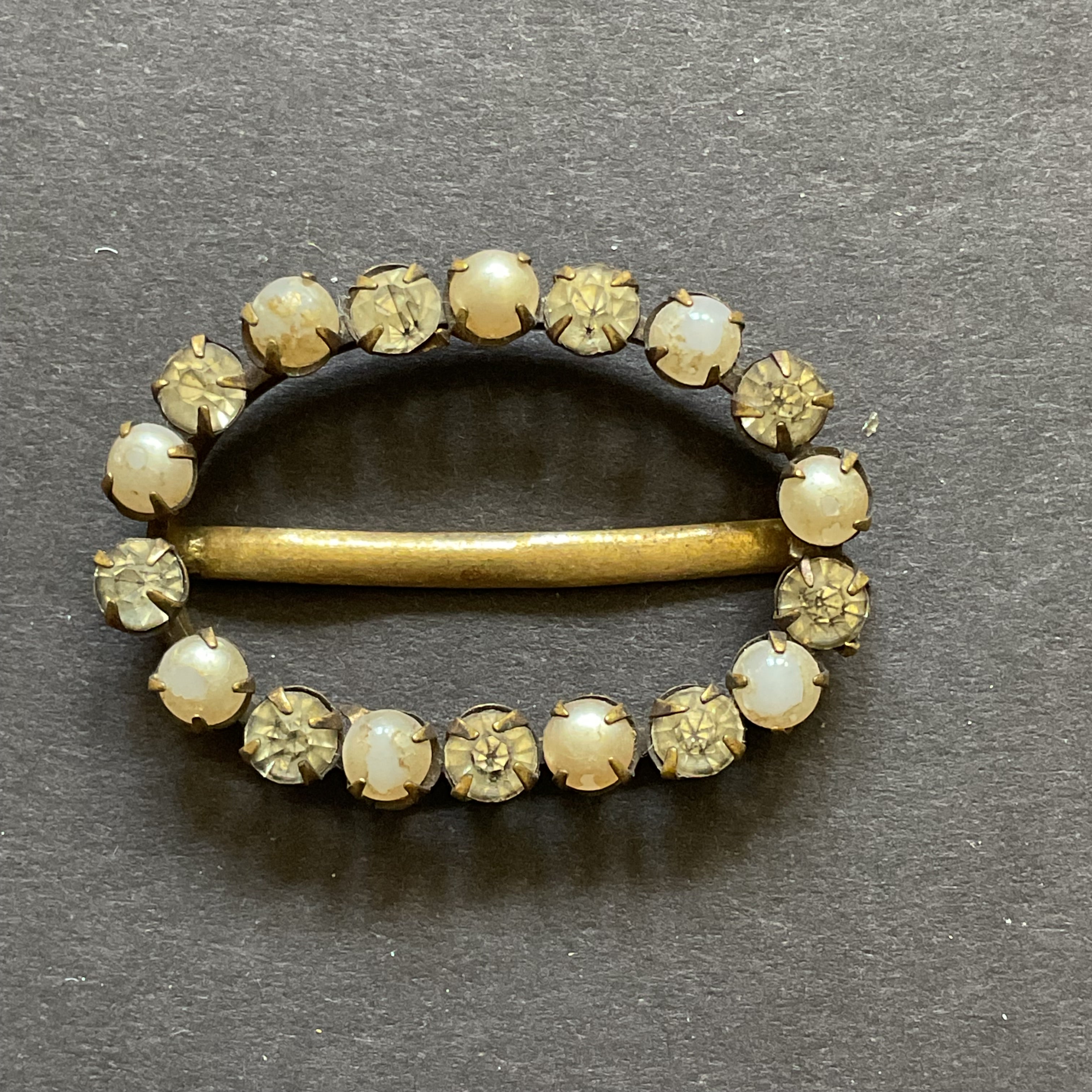 Vintage Czech Rhinestone and Faux Pearl Buckle or Scarf Slide - Avid Vintage