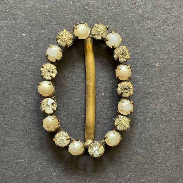 Vintage Czech Rhinestone and Faux Pearl Buckle or Scarf Slide