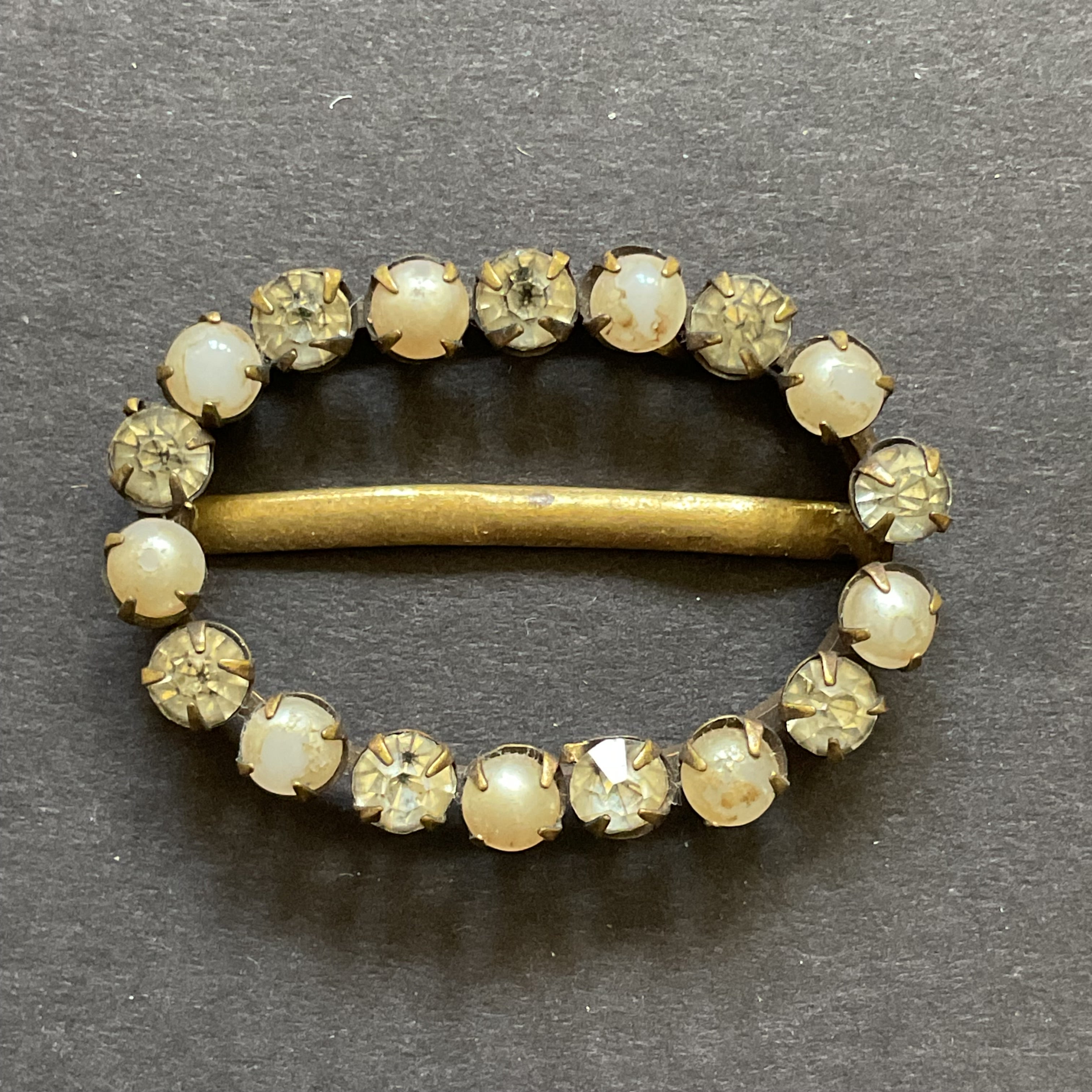 Vintage Czech Rhinestone and Faux Pearl Buckle or Scarf Slide - Avid Vintage