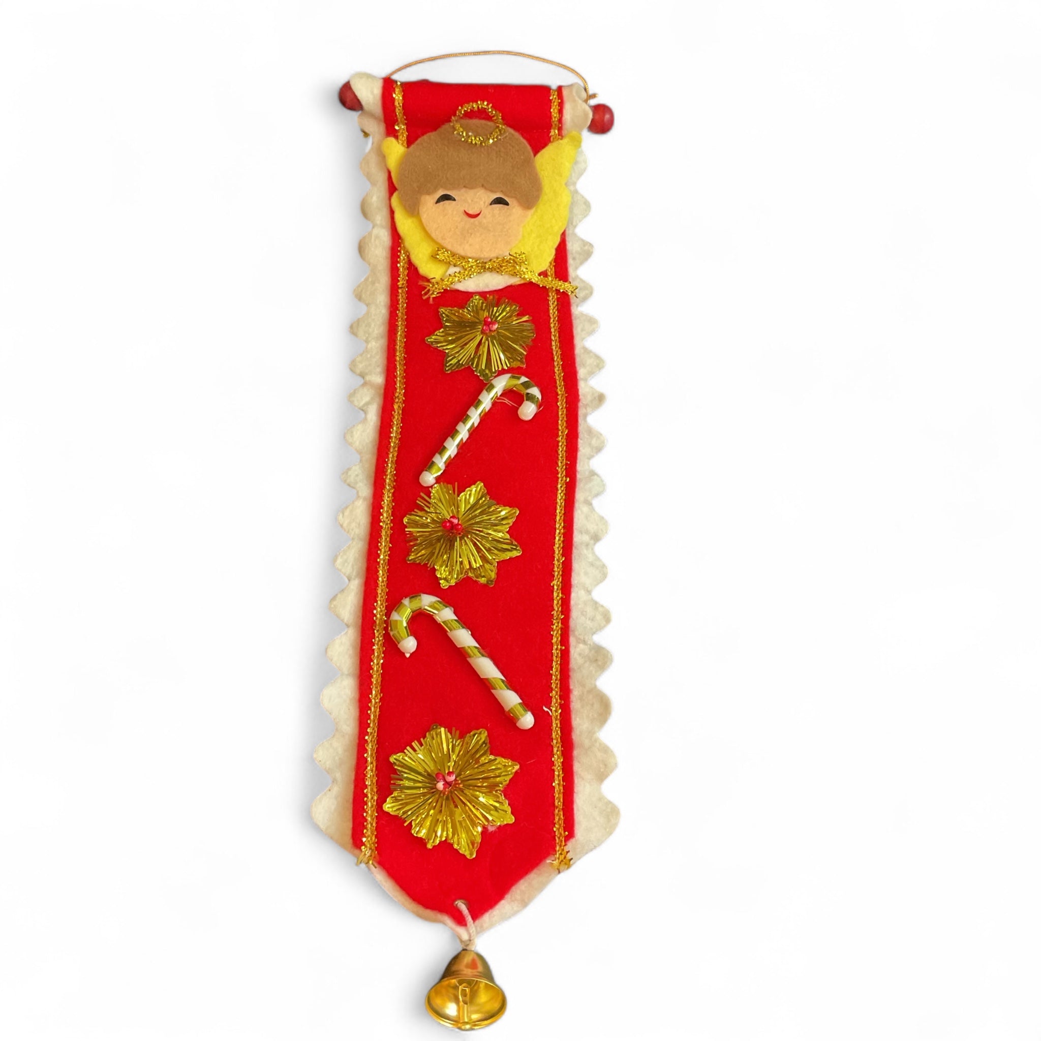 Vintage Christmas Angel Felt and Tinsel Wall or Door Hanging