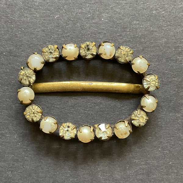 Vintage Czech Rhinestone and Faux Pearl Buckle or Scarf Slide