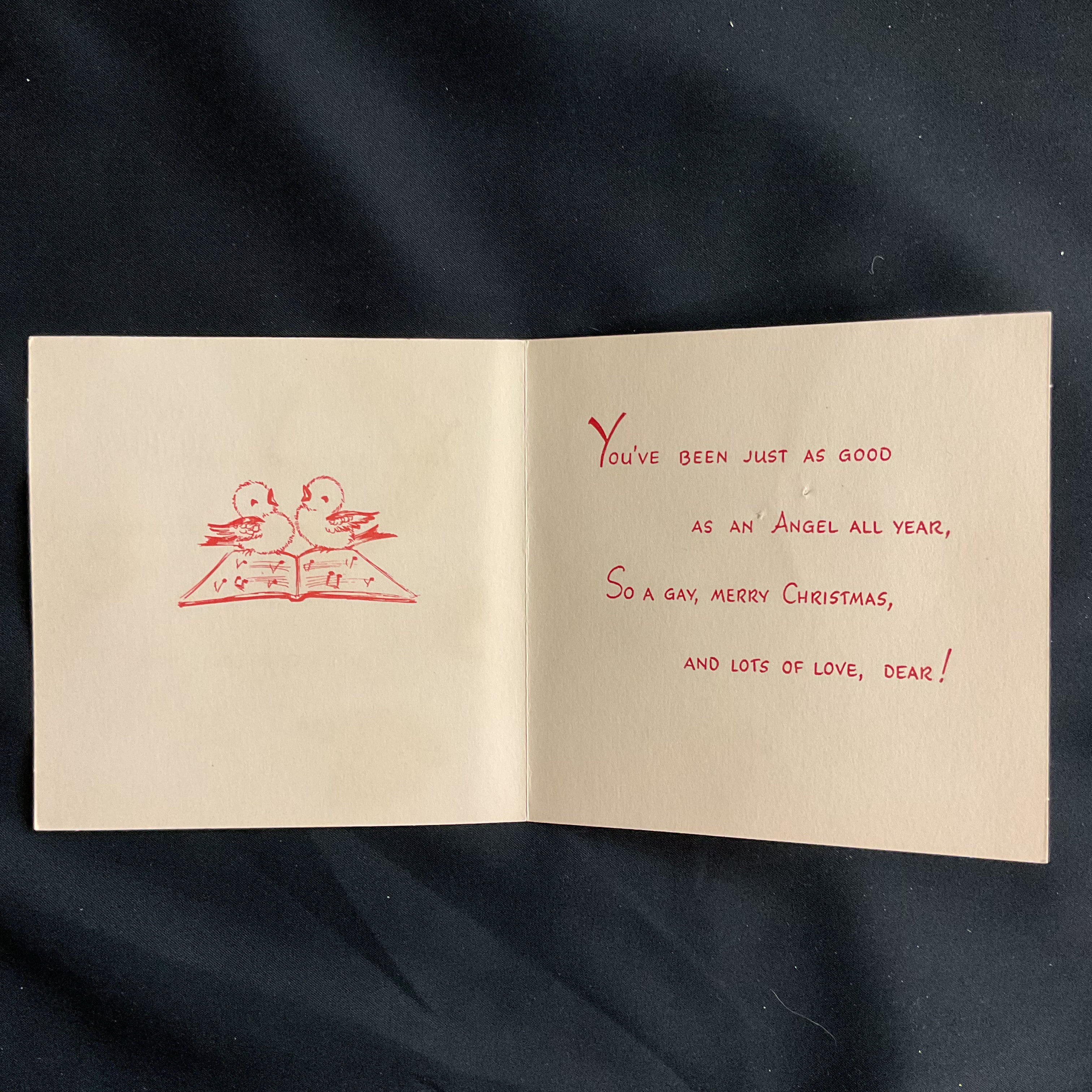 Vintage Unused Gibson Flocked Christmas Card Little Angel and Birds