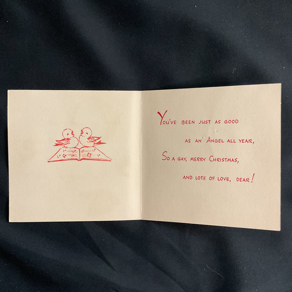 Vintage Unused Gibson Flocked Christmas Card Little Angel and Birds