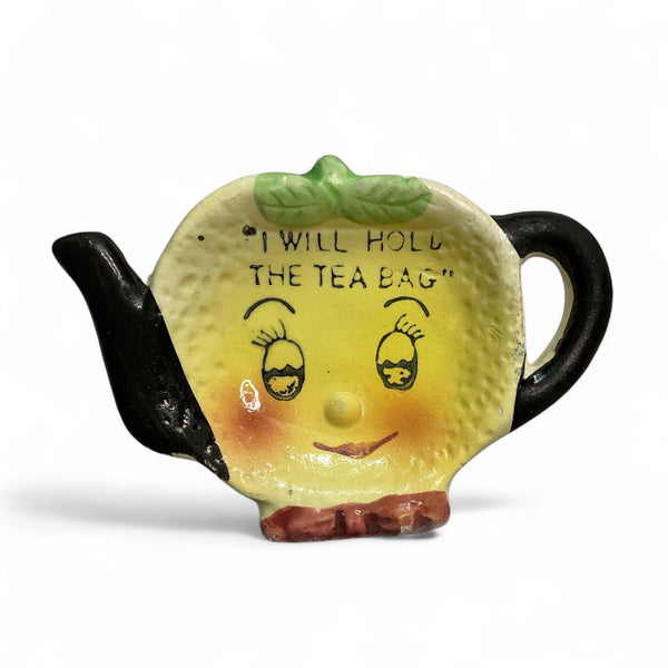 Vintage Tea Bag Holder Anthropomorphic Lemon Ceramic