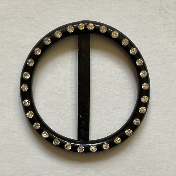 Vintage Black Rhinestone Plastic Belt Buckle
