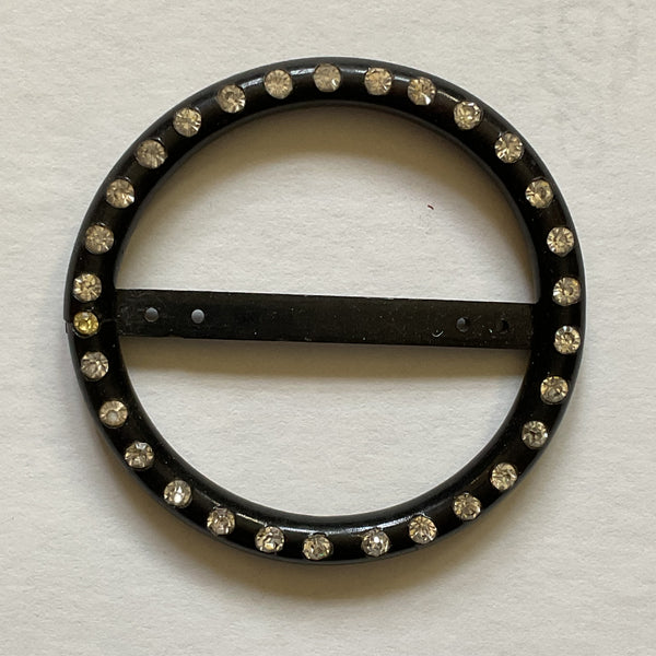 Vintage Black Rhinestone Plastic Belt Buckle