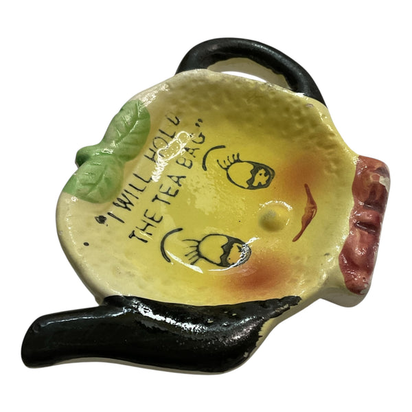Vintage Tea Bag Holder Anthropomorphic Lemon Ceramic