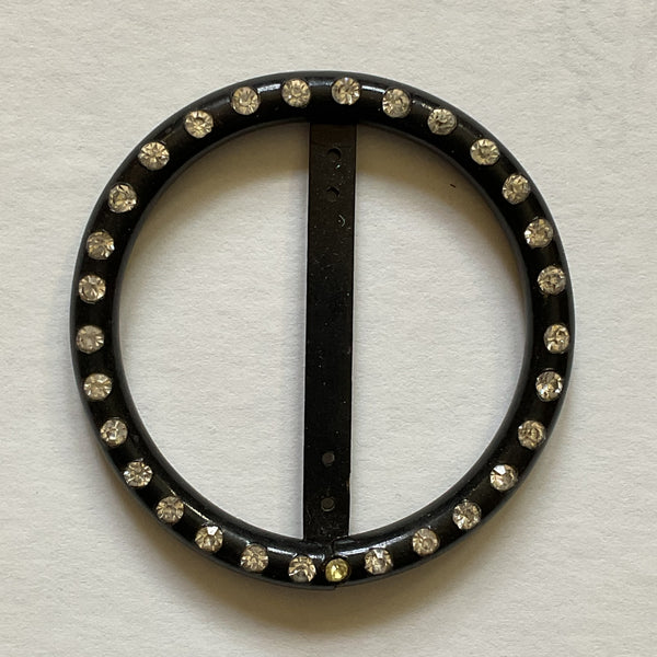 Vintage Black Rhinestone Plastic Belt Buckle