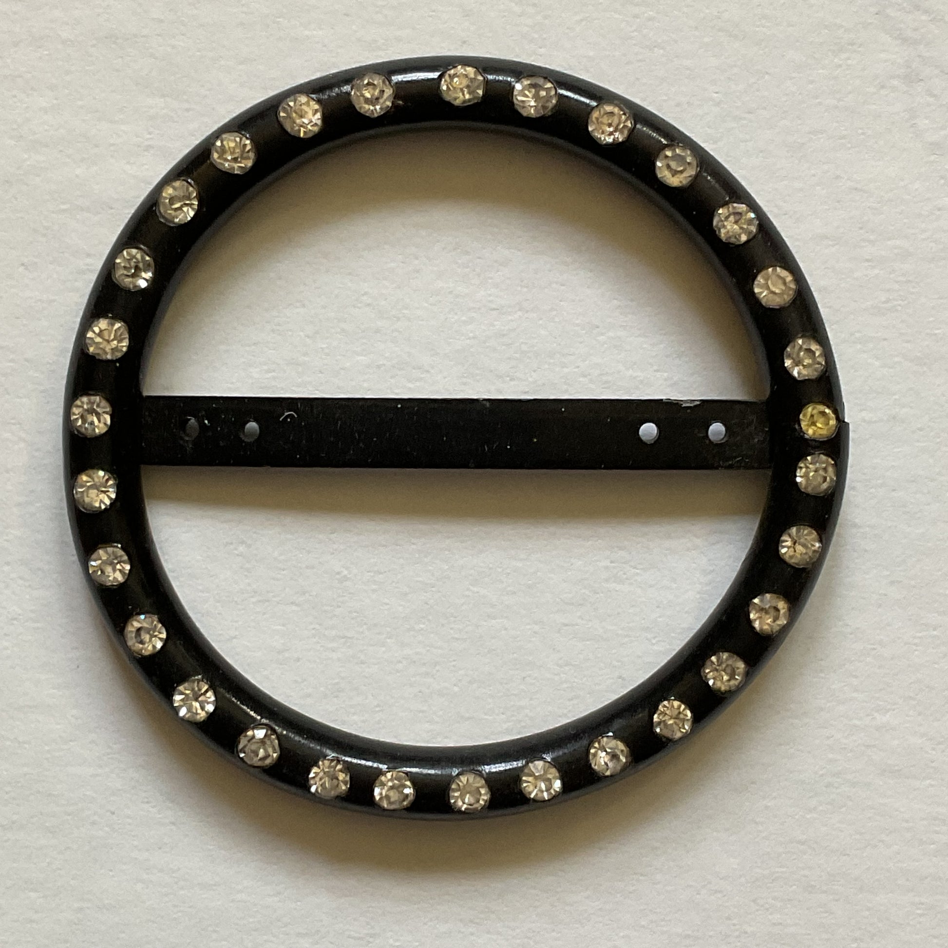 Vintage Black Rhinestone Plastic Belt Buckle - Avid Vintage
