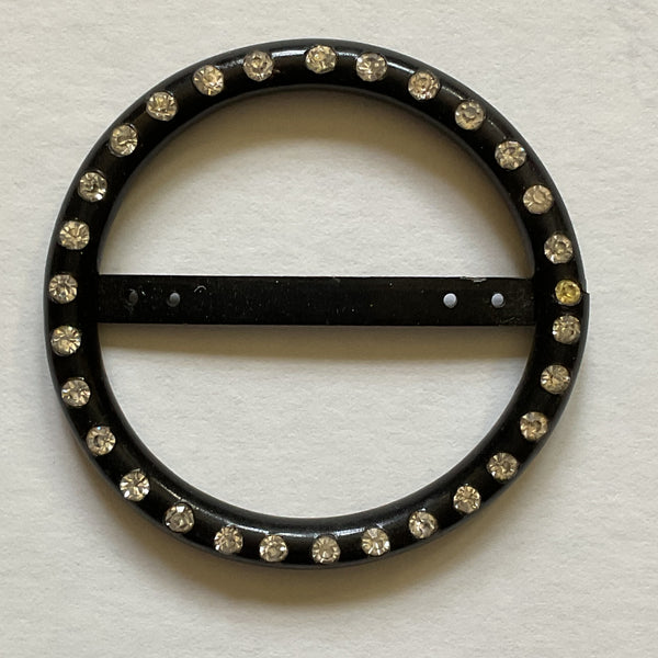 Vintage Black Rhinestone Plastic Belt Buckle