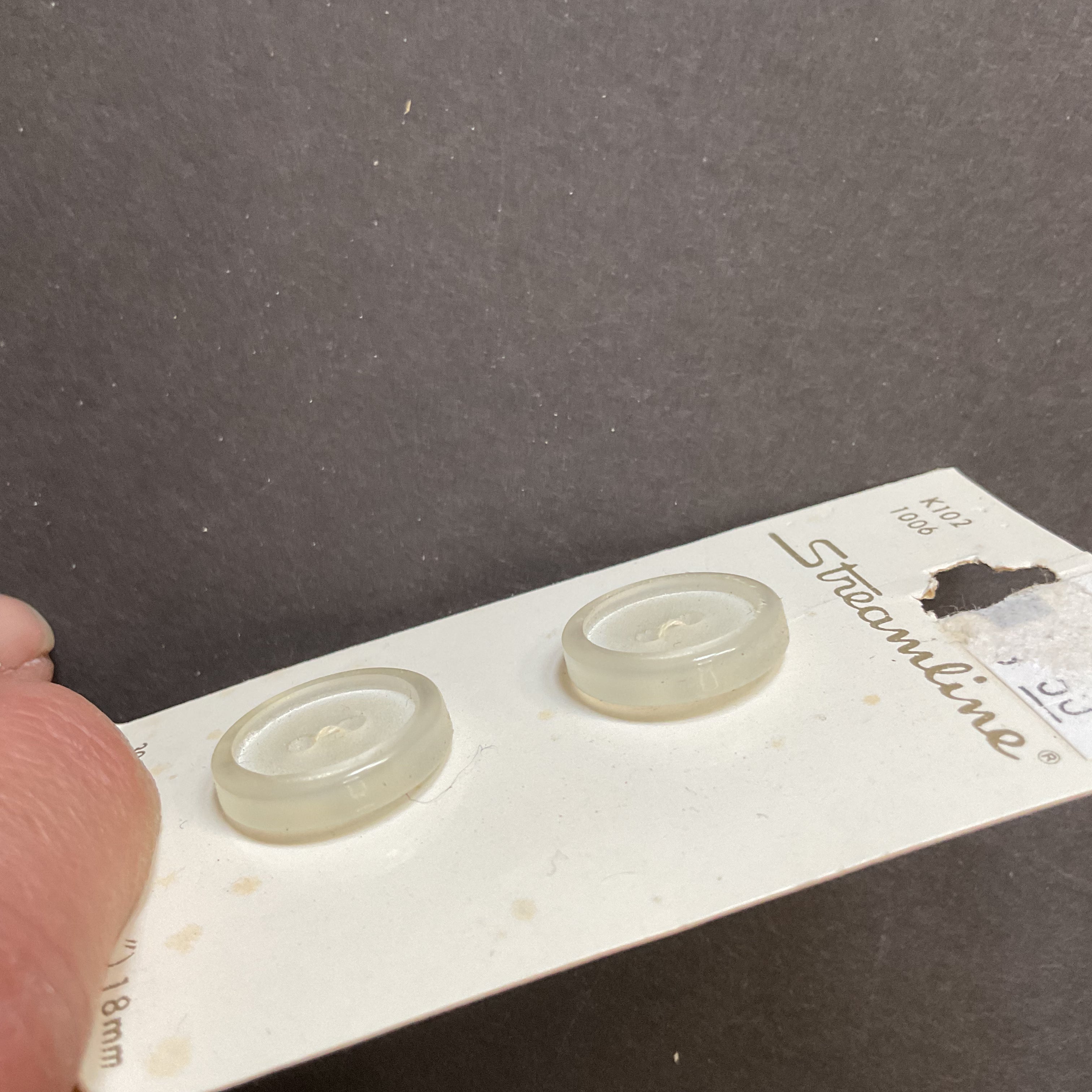 Vintage K102 Streamline 11/16 Clear Frosted 2 Hole Buttons 2 on Button Card - Avid Vintage