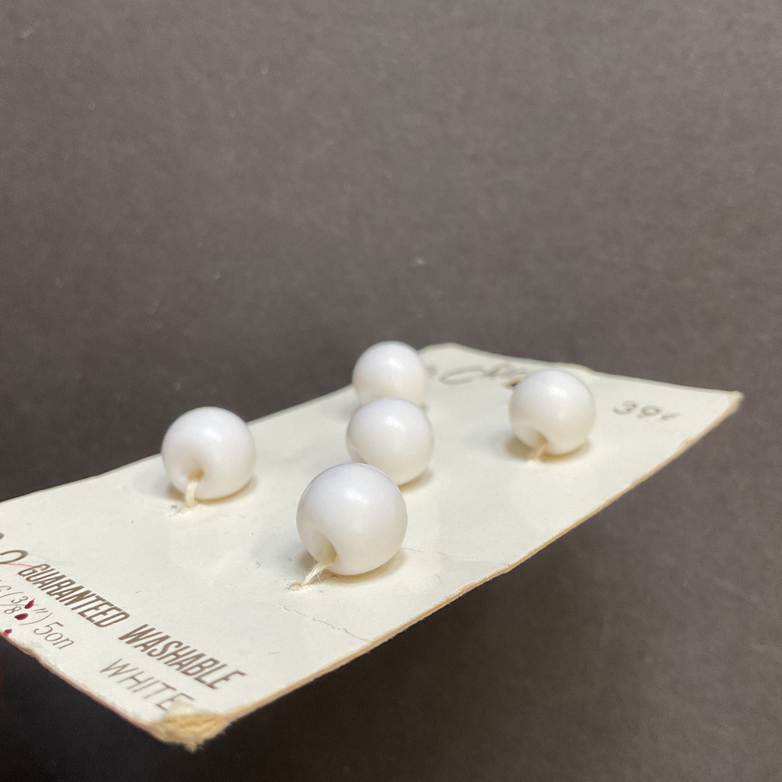 Vintage 82 La Petite 3/8 White Plastic Shank Buttons 5 on Button Card