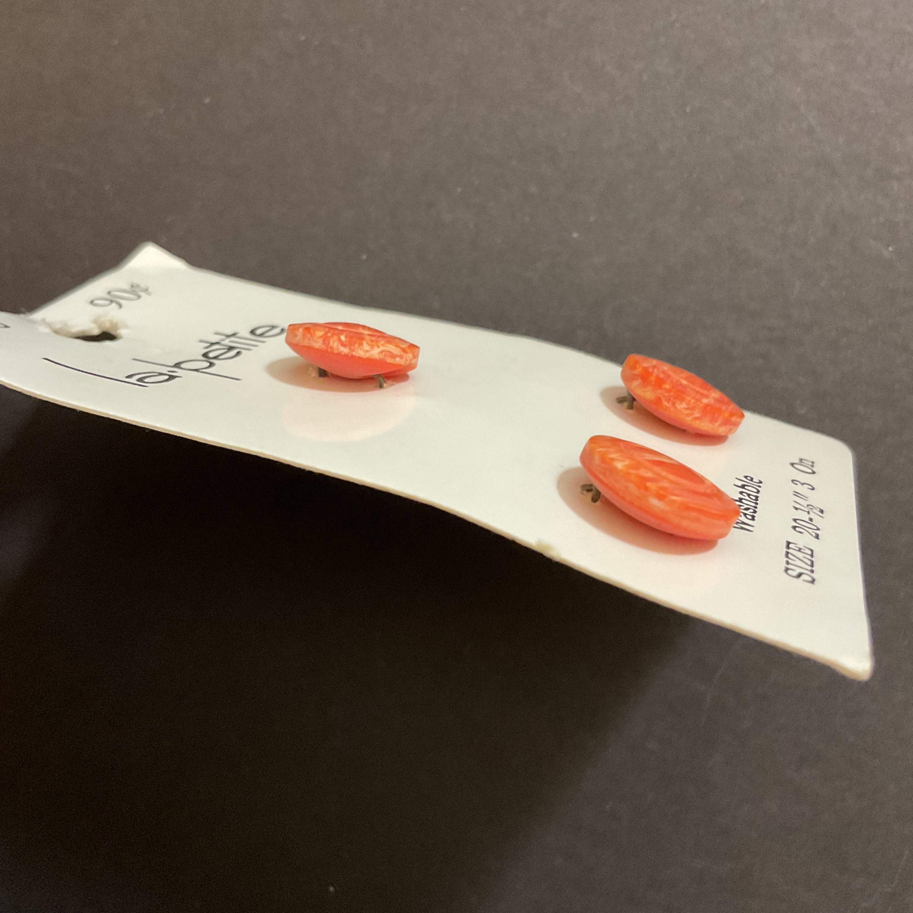 Vintage 5556 La Petite 1/2 Orange Shank Buttons 3 on Button Card
