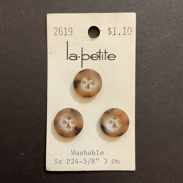 Vintage 2619 La Petite 5/8 Matte Brown Tan 4 Hole Buttons 3 on Card