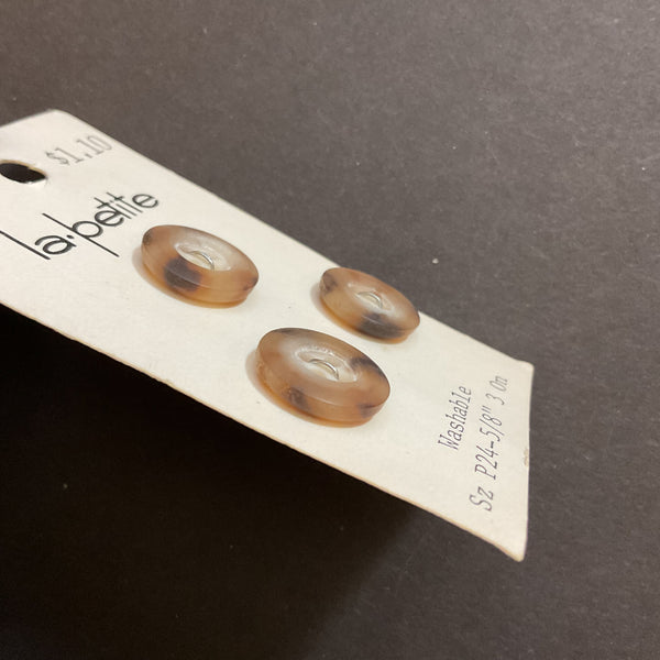 Vintage 2619 La Petite 5/8 Matte Brown Tan 4 Hole Buttons 3 on Card