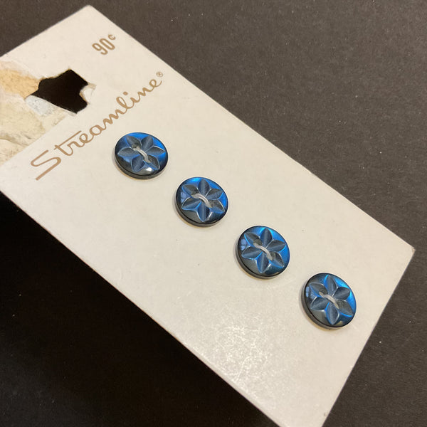Vintage Streamline 3/8 Navy Blue 2 Hole Buttons 4 on Button Card