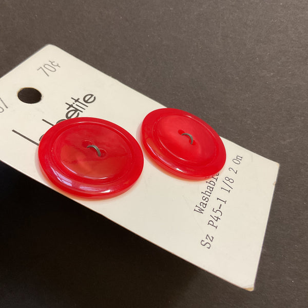 Vintage 1507 La Petite 1 1/8 Shiny Red 2 Hole Buttons 2 on Card