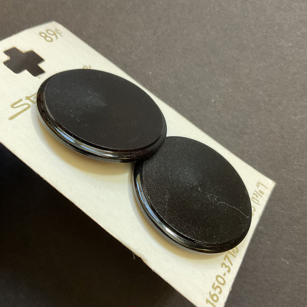 Vintage Streamline 1 3/8 Matte Black Shank Buttons 2 on Card