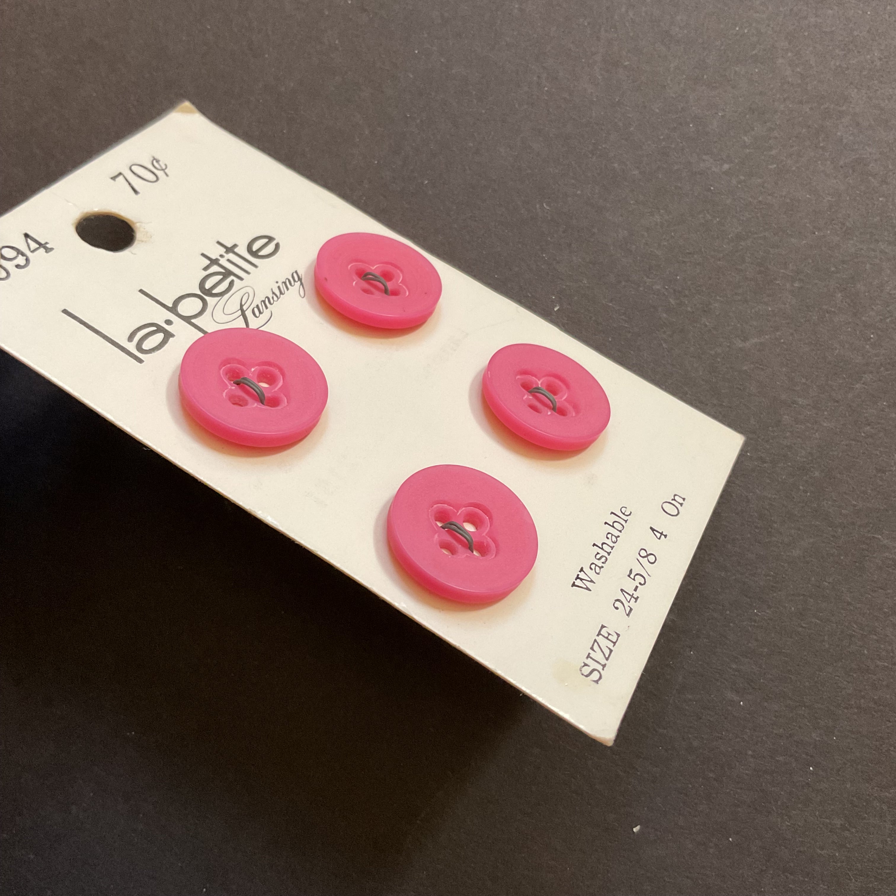 Vintage 1094 La Petite 5/8 Matte Pink 4 Hole Buttons 4 on Card