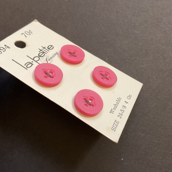 Vintage 1094 La Petite 5/8 Matte Pink 4 Hole Buttons 4 on Card