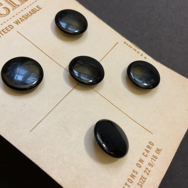 Vintage Black Shank Buttons 619 Le Chic 9/16 Shiny Black 5 on Card