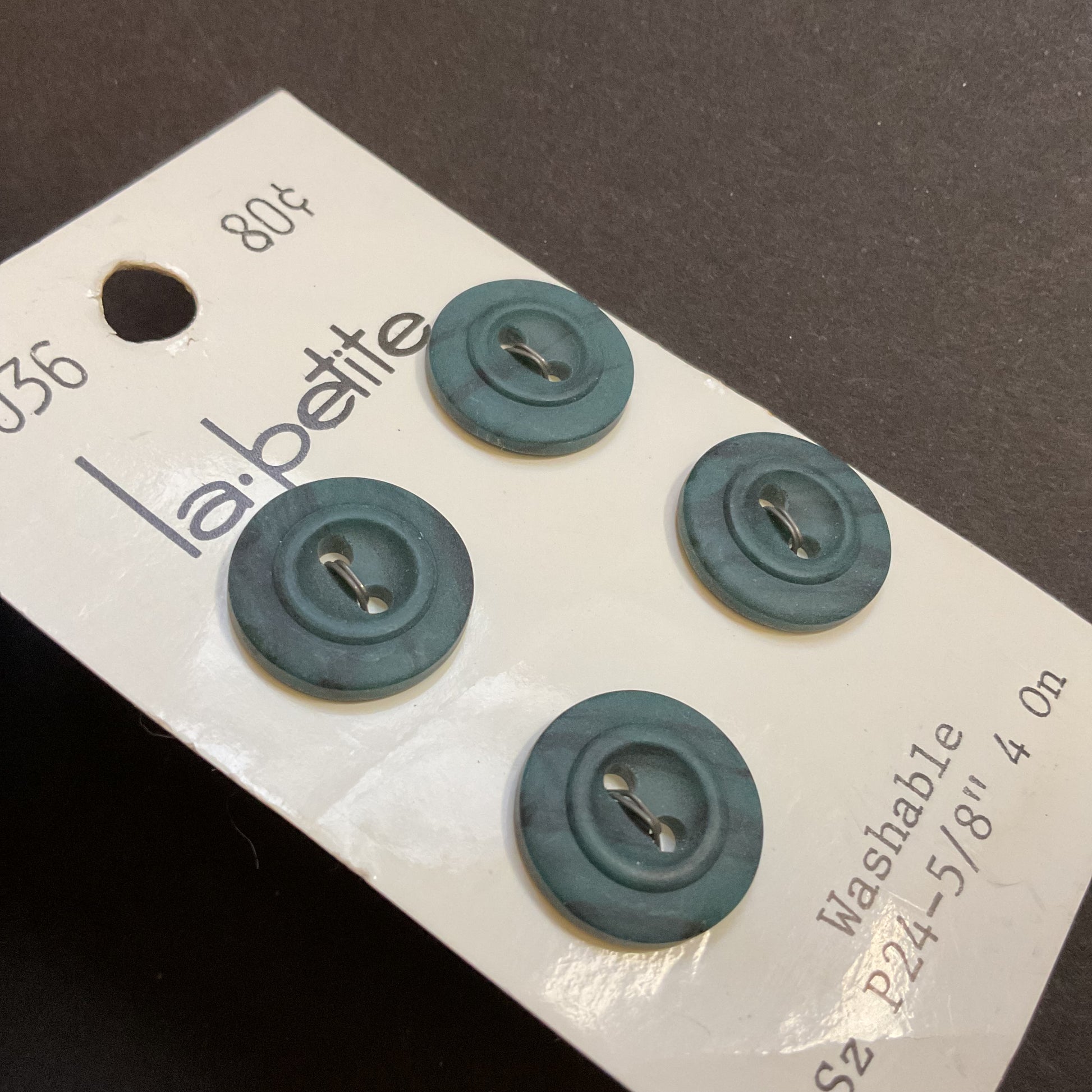 Vintage 3036 La Petite 5/8” Matte Blue 2 Hole Buttons 4 on Card - Avid Vintage