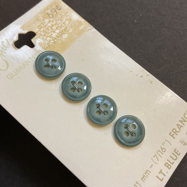 Vintage 2984 Le Chic 7/16 Shiny Light Blue 4 Hole Buttons 4 on Card