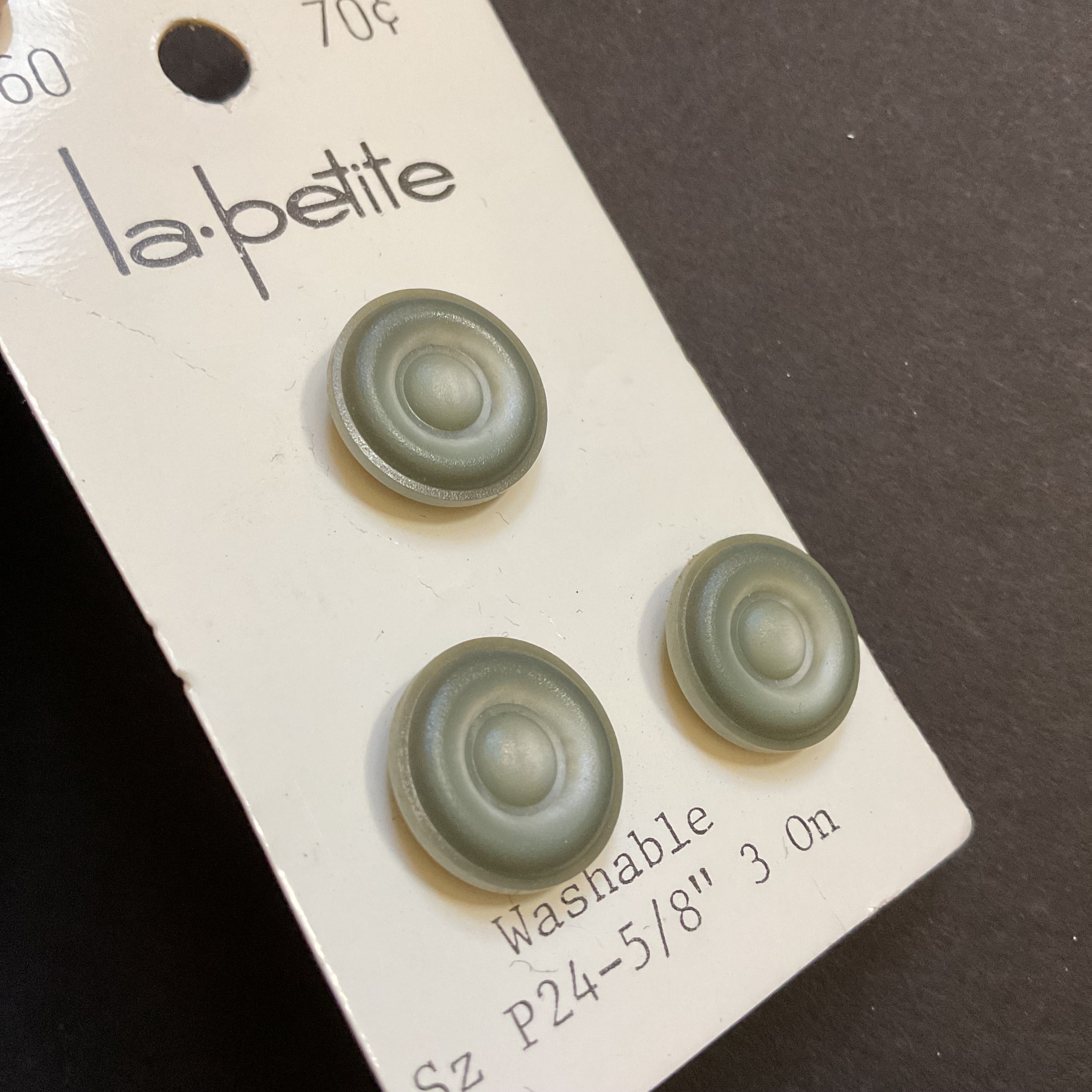 Vintage 6560 La Petite 5/8” Matte Gray Shank Buttons 3 on Card