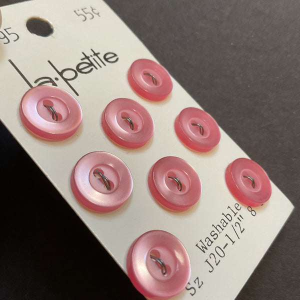 Vintage 1095 La Petite 1/2 Shiny Pink 2 Hole Buttons 8 on Card