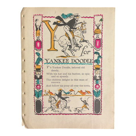 Vintage 1926 Tony Sarg Alphabet Page Y for Yankee Doodle Color Illustration Print