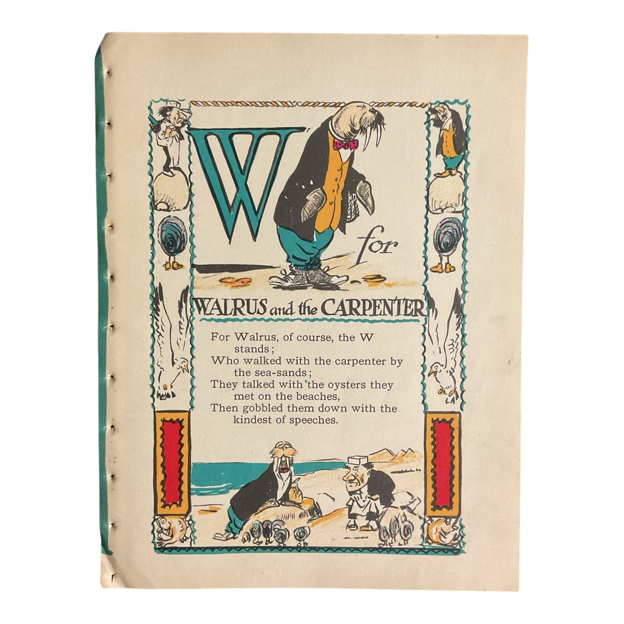 Vintage 1926 Tony Sarg Alphabet Page W for Walrus and the Carpenter Color Illustration Print - Avid Vintage