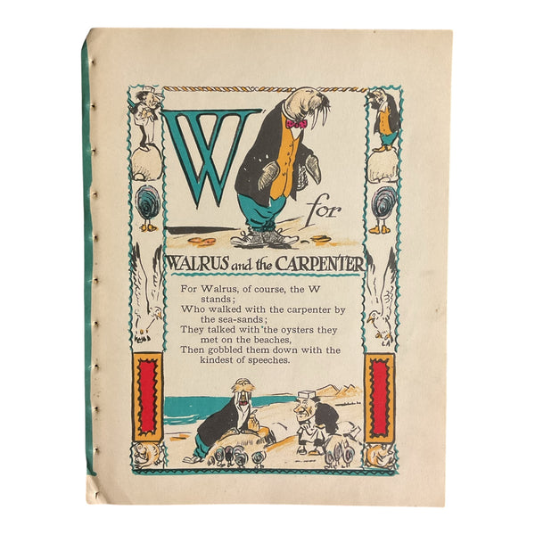 Vintage 1926 Tony Sarg Alphabet Page W for Walrus and the Carpenter Color Illustration Print